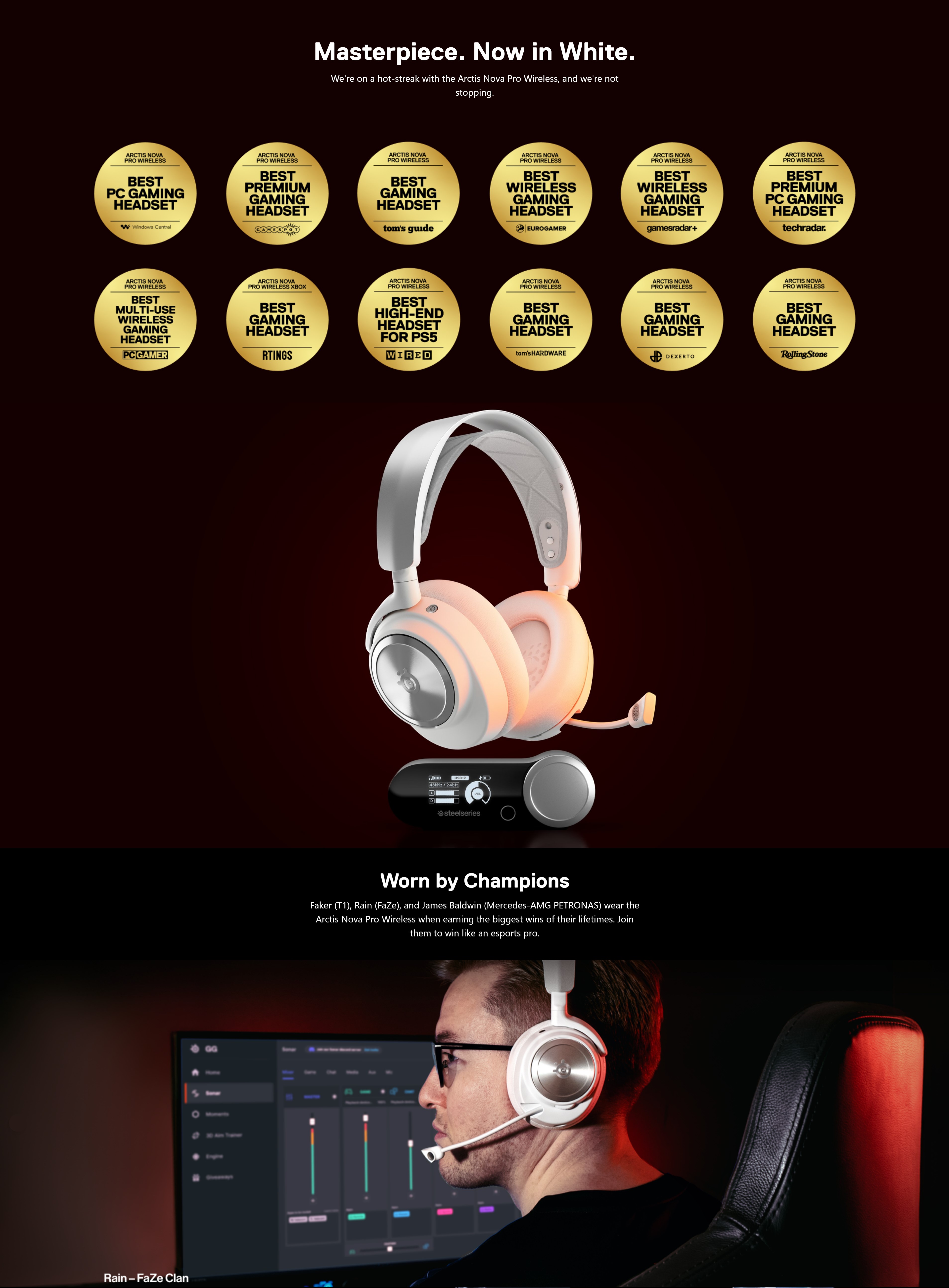 A large marketing image providing additional information about the product SteelSeries Arctis Nova Pro Wireless - Gaming Headset - White - Additional alt info not provided